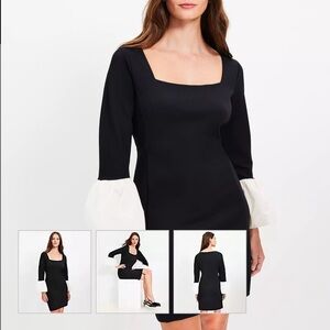 LOFT Black and White Sheath Dress with Bell Sleeves